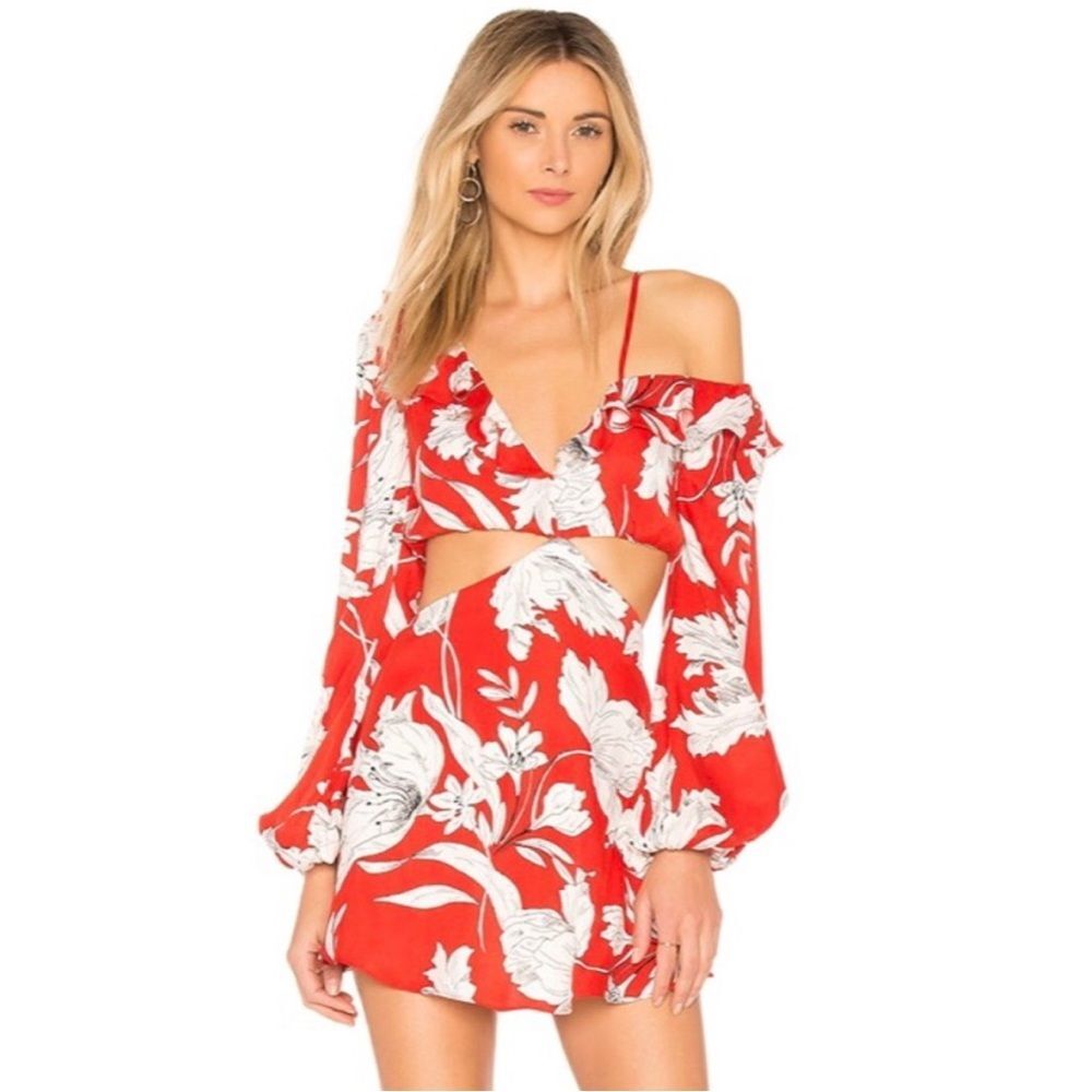 Lovers + Friends Love Bliss Mini Cutout Red White Floral Mini Dress Size XS